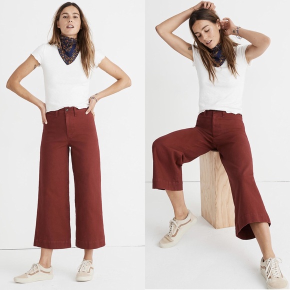 Madewell Pants - NWT Madewell Emmett Wide Leg Crop Pant Burgundy 32